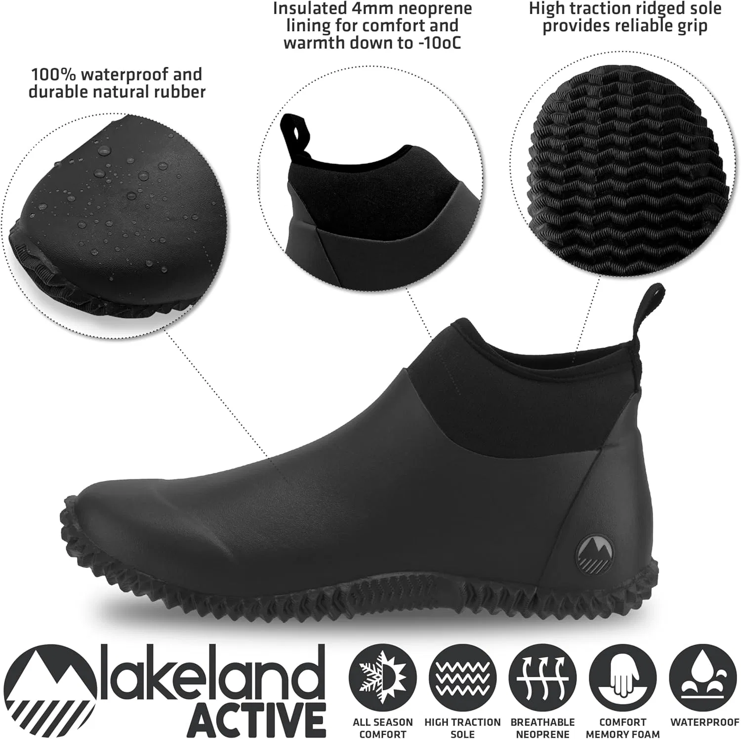 Резиновые ботинки Lakeland Active Hayton для мужчин из неопрена, Black — фото 3