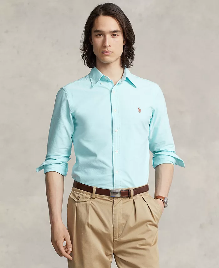 Мужская классическая оксфордская рубашка с длинным рукавом Polo Ralph Lauren, синий — фото 3