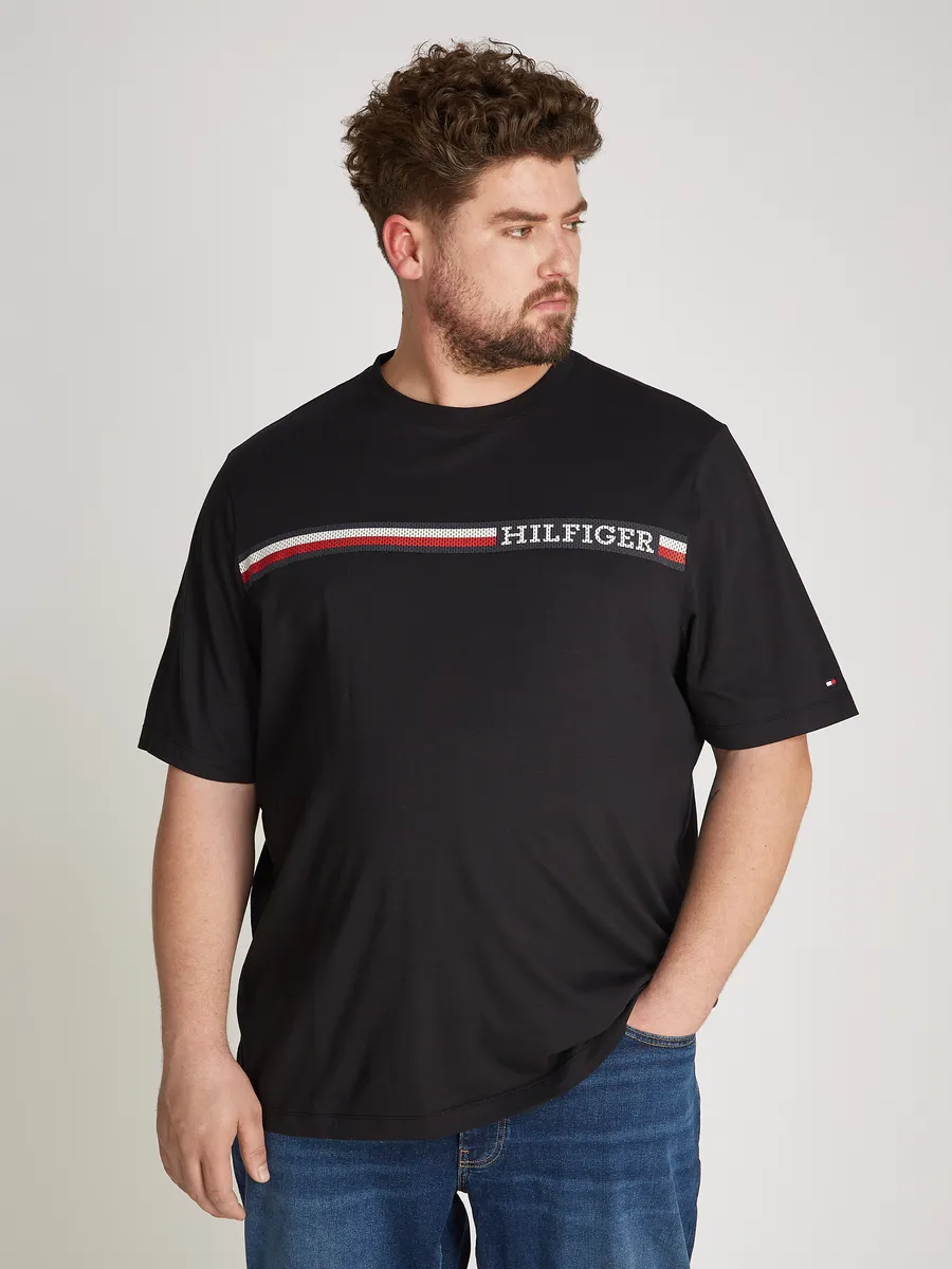 

Футболка Tommy Hilfiger Big & Tall "BT-CHEST STRIPE TEE-B", большие размеры, с вышивкой логотипа, черный