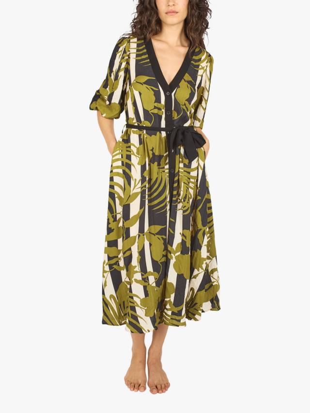 

Изящное архивное льняное богатое платье-рубашка Traffic People, цвет Black/Olive