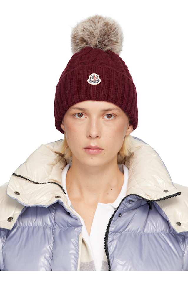 

Moncler Шапка-Бини из бордовой кашемировой смеси с помпоном