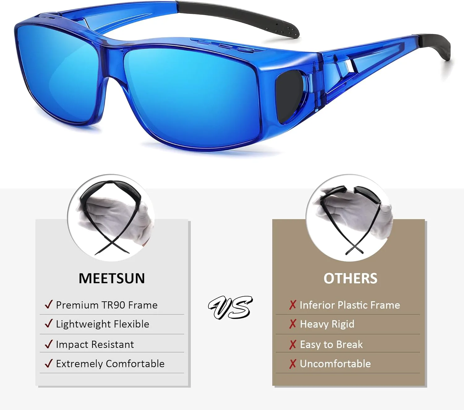 

Солнцезащитные очки MEETSUN Fit Over Glasses для мужчин и женщин, облегающие солнцезащитные очки с поляризованной защитой UV400, (Z1)-dark Blue-blue Mirror Lens