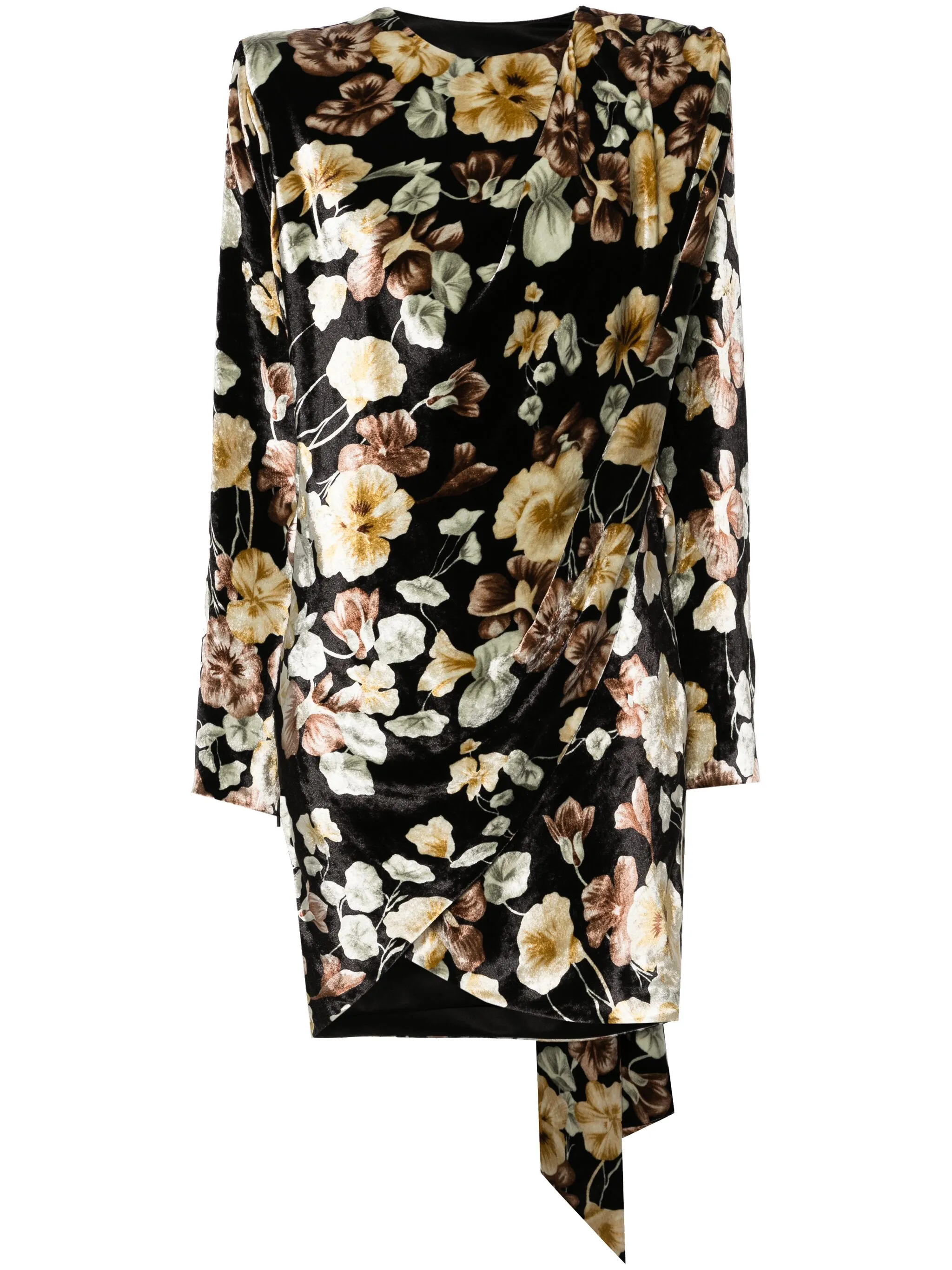 

Бархатное платье с цветочным принтом Saint Laurent, черный