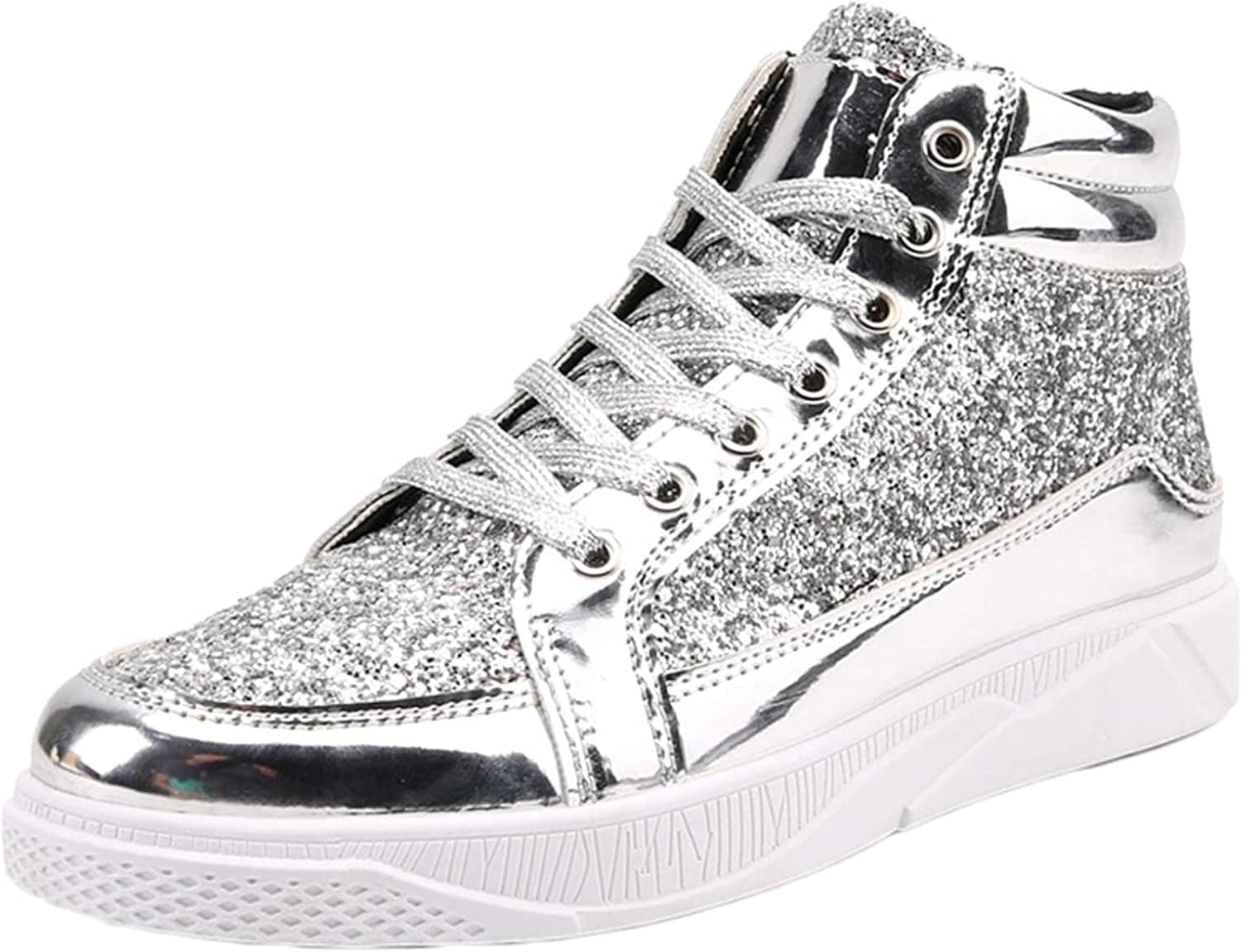 

Мужские осенне-зимние ботинки Yiozoi для улицы, легкие, шнуровка, удобные, теплые, высокие, модные, блестящие, для ночного клуба и повседневной ходьбы, серебро