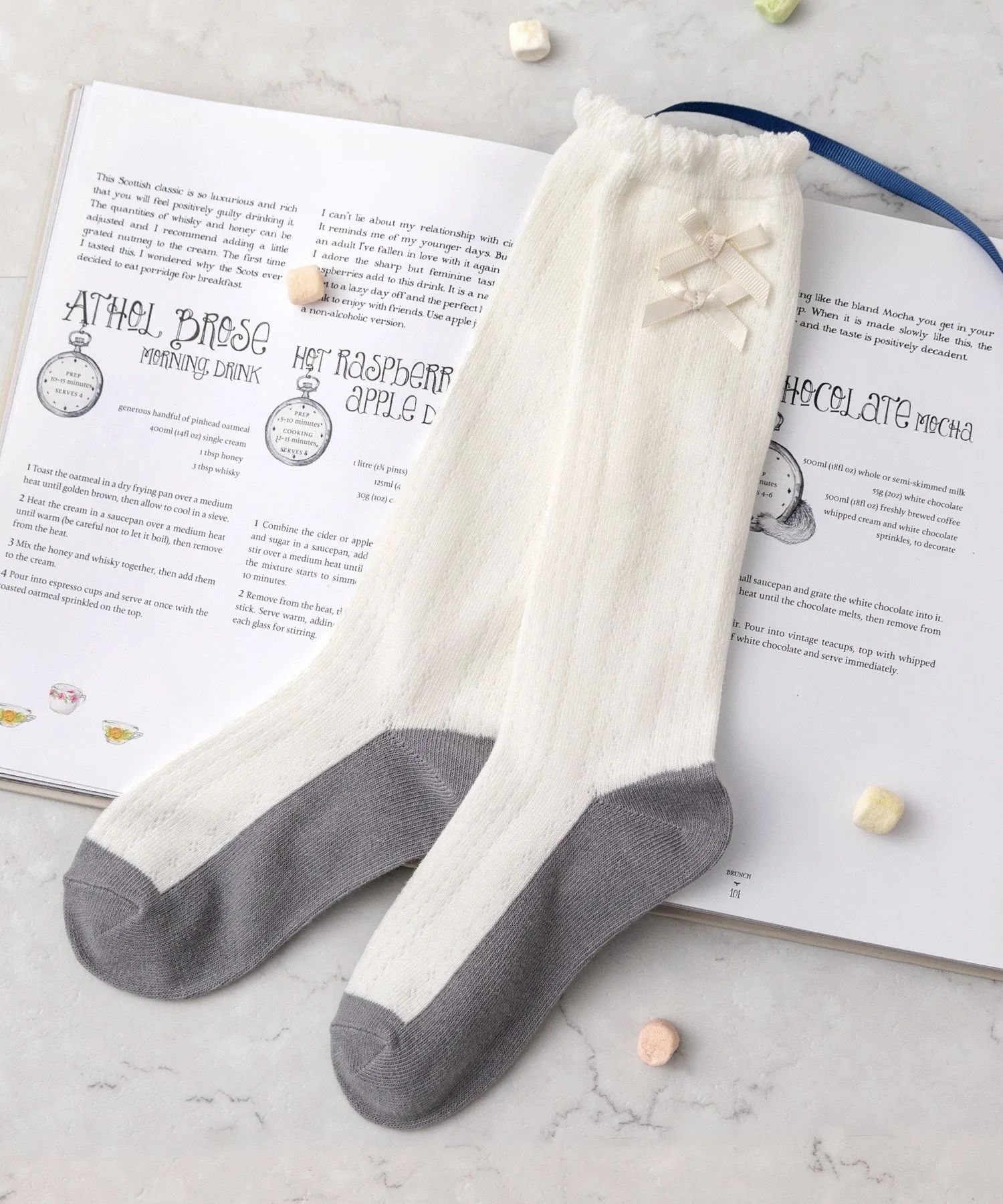 Высокие носки с двойной лентой Panpantutu, cream