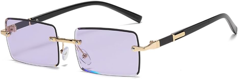 

Ретро солнцезащитные очки, модные солнцезащитные очки без оправы для мужчин и женщин, линзы с солнцезащитным козырьком, прямоугольные цветные очки HHZZYVY, Gold Purple