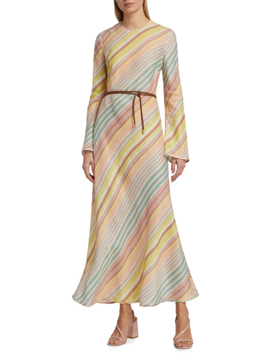 

Полосатое льняное платье макси Halliday Zimmermann, цвет Yellow Multi