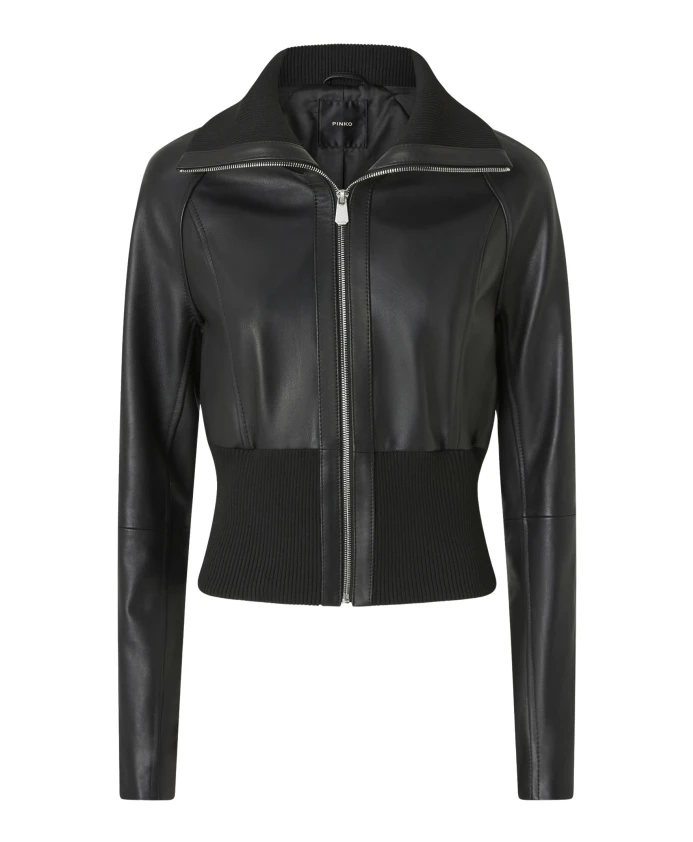 

Куртка из кожи наппа с вязаным поясом Pinko, черный