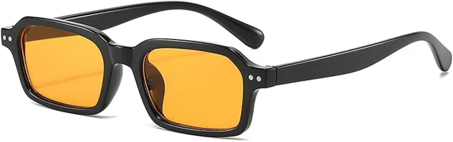 

Солнцезащитные очки в тонкой прямоугольной оправе для мужчин и женщин, винтажные, разноцветные, модные, роскошные, с защитой от УФ-излучения UV400 VVTWSSW, Black-orange