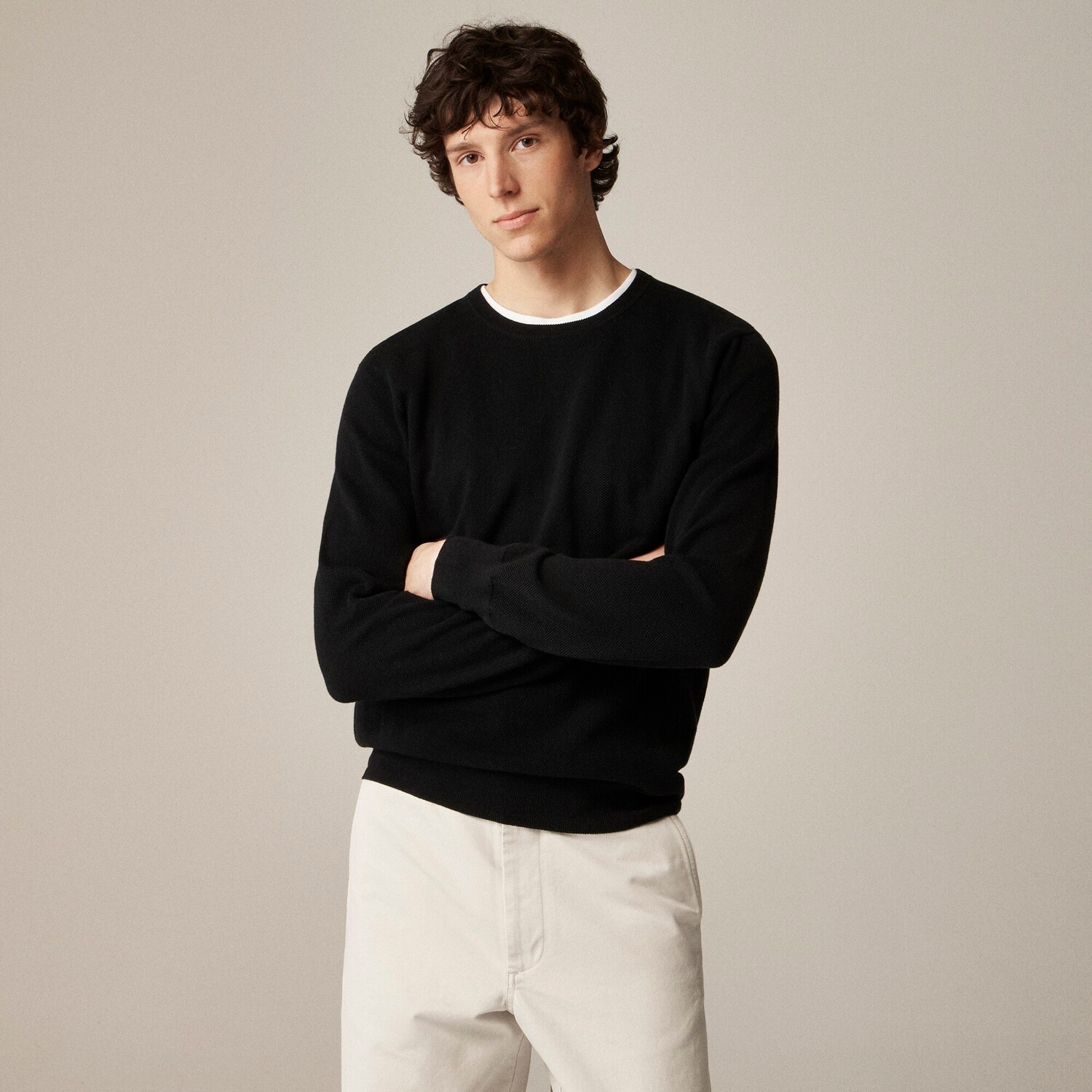 

Свитер с круглым вырезом из хлопчатобумажной пряжи пике J.Crew, черный