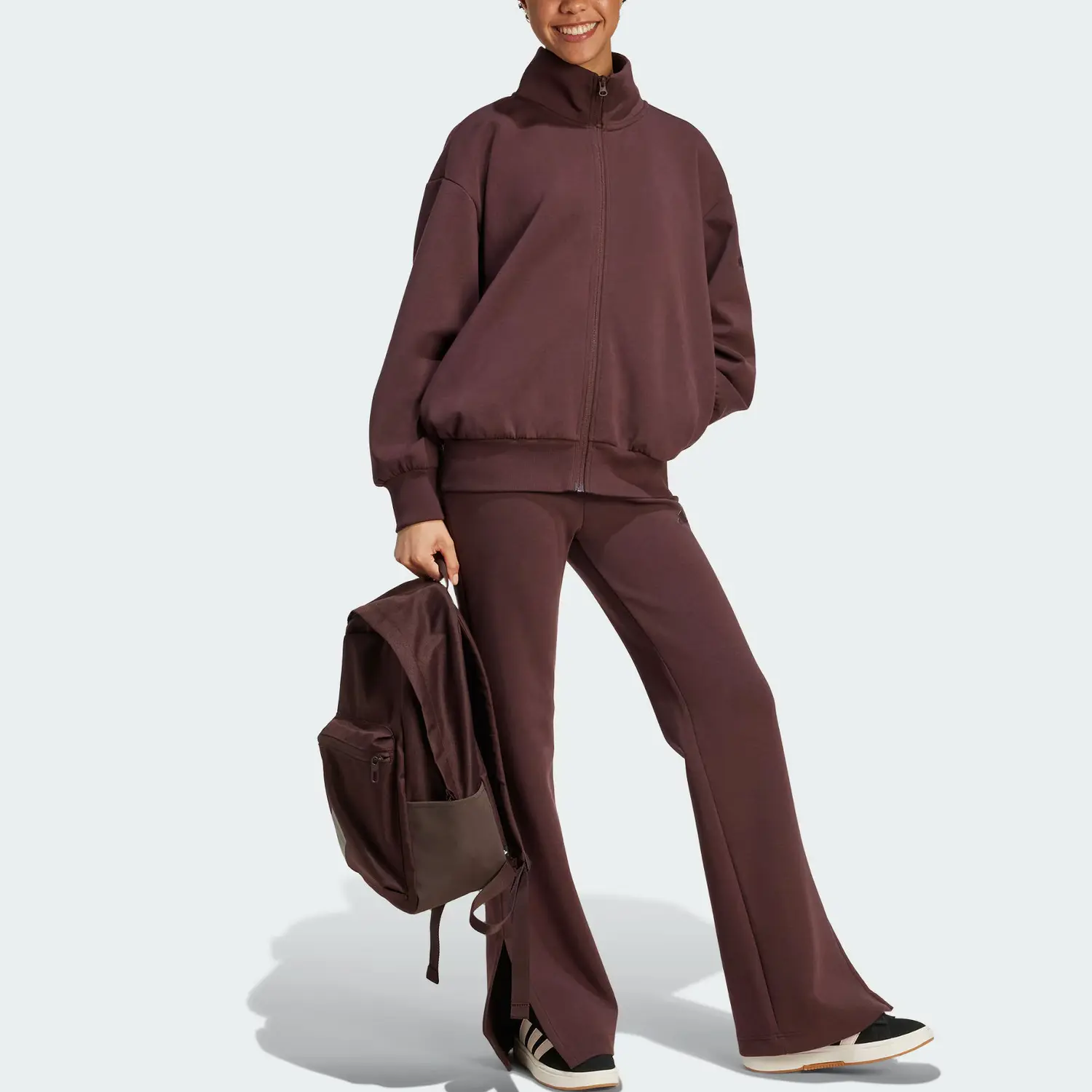 Мягкие люкс расклешенные брюки для тренировок повседневные штаны women's Adidas, темно-коричневый — фото 3