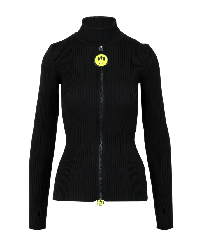 

Черный трикотажный свитер в рубчик с воротником-стойкой Barrow, черный