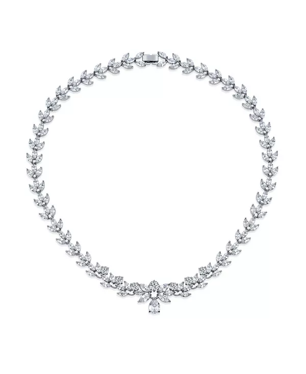 

Классическое ожерелье-капелька с кубическим цирконием огранки «маркиз» из кубического циркония класса АА, теннисное ожерелье для выпускного бала Bling Jewelry, silver