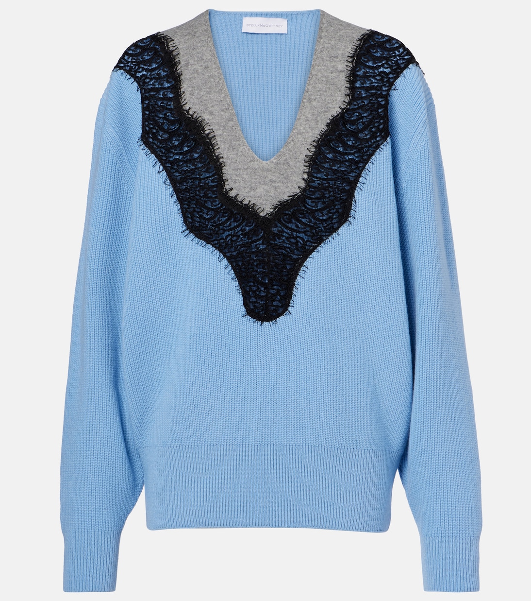 

Свитер из натуральной шерсти с кружевной отделкой Stella McCartney, Sky Blue
