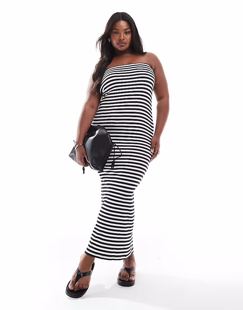

Платье макси без бретелек из трикотажного полотна Vero Moda Curve в полоску