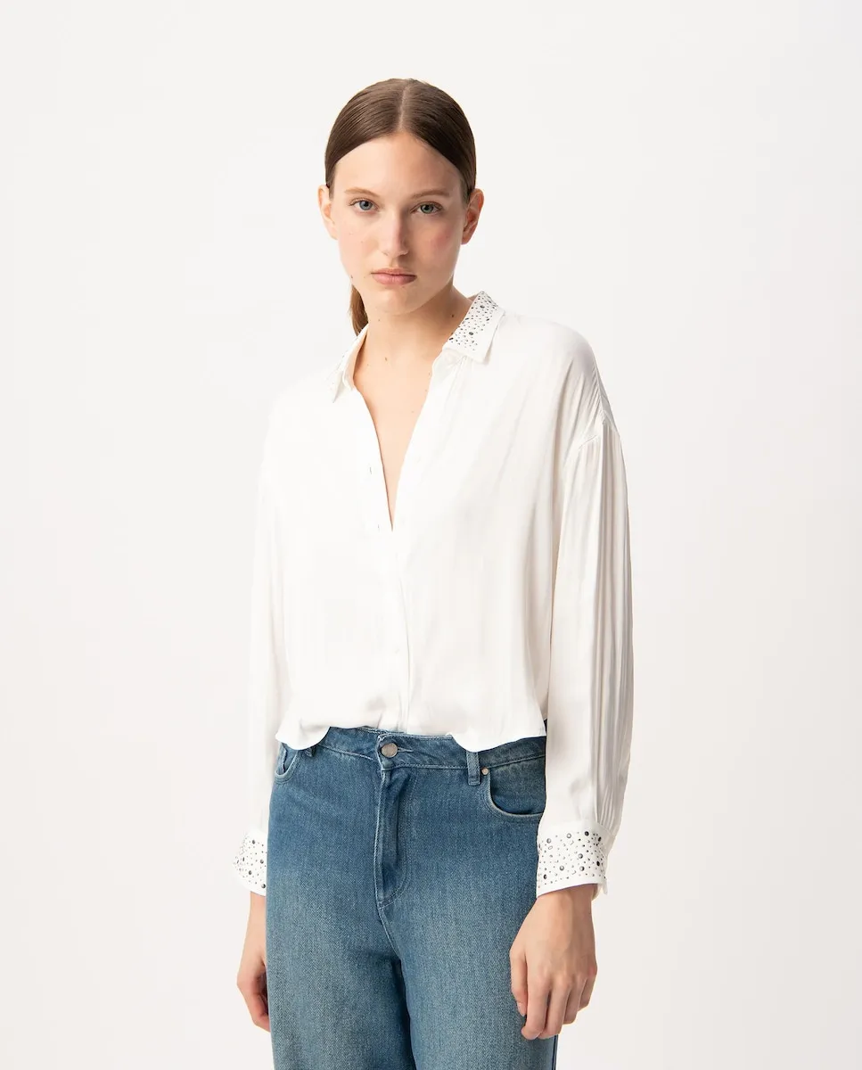 

Женская рубашка из переработанной ткани с заклепками и стразами IKKS, белый