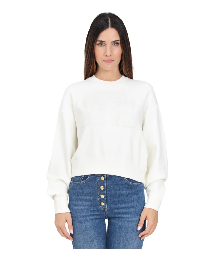 

Укороченный свитер с круглым вырезом, цвет слоновой кости. Elisabetta Franchi, белый