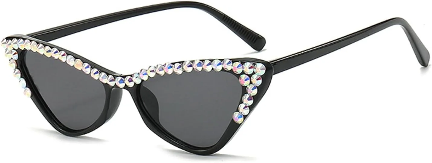 

Женские солнцезащитные очки со стразами, солнцезащитные очки «кошачий глаз» с бриллиантами, оправа с кристаллами, очки для костюмированной вечеринки mincl, Black