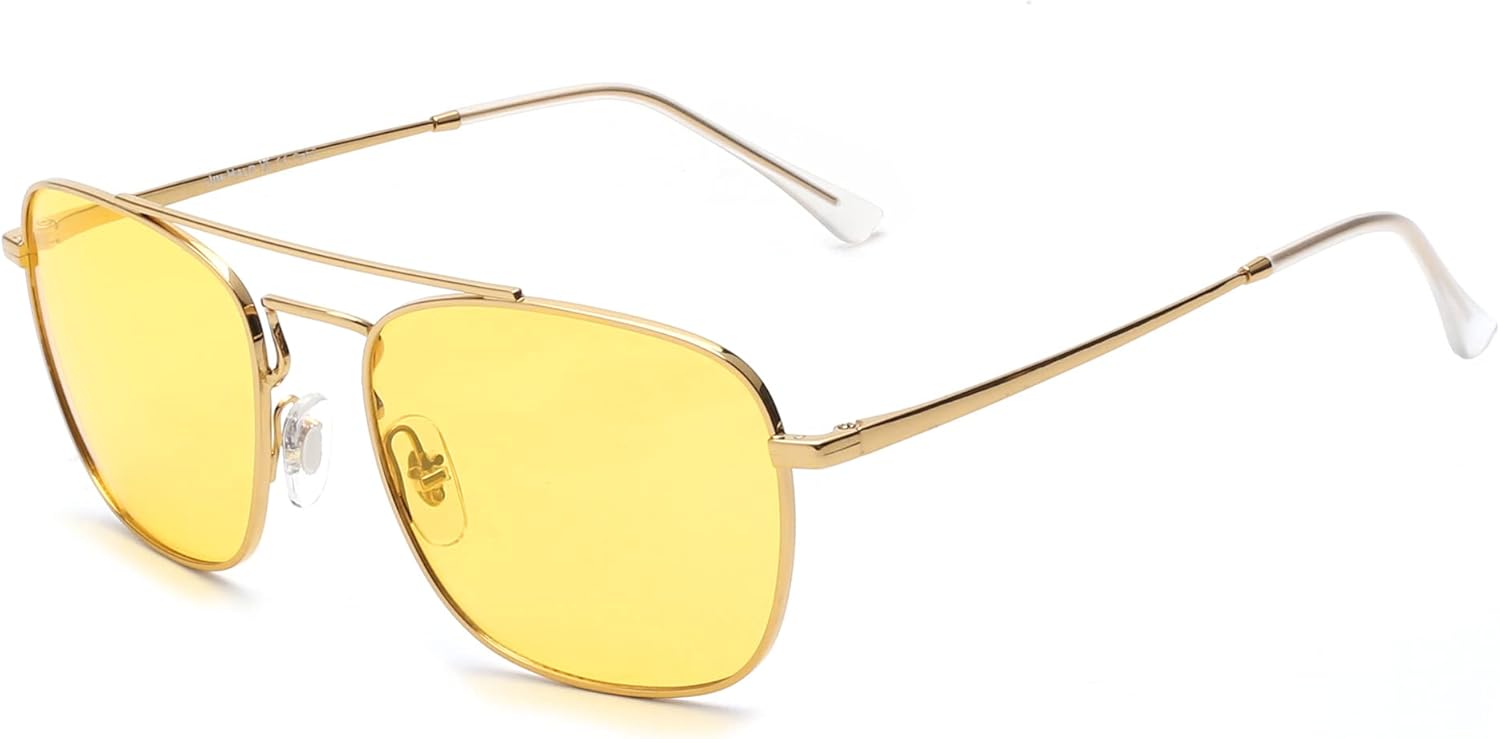 

Солнцезащитные очки JIM HALO Retro Square Aviator с линзами из высококачественного стекла и плоскими металлическими линзами, для мужчин и женщин, Gold Frame / Polarized Yellow Lens（not Glass Lens）