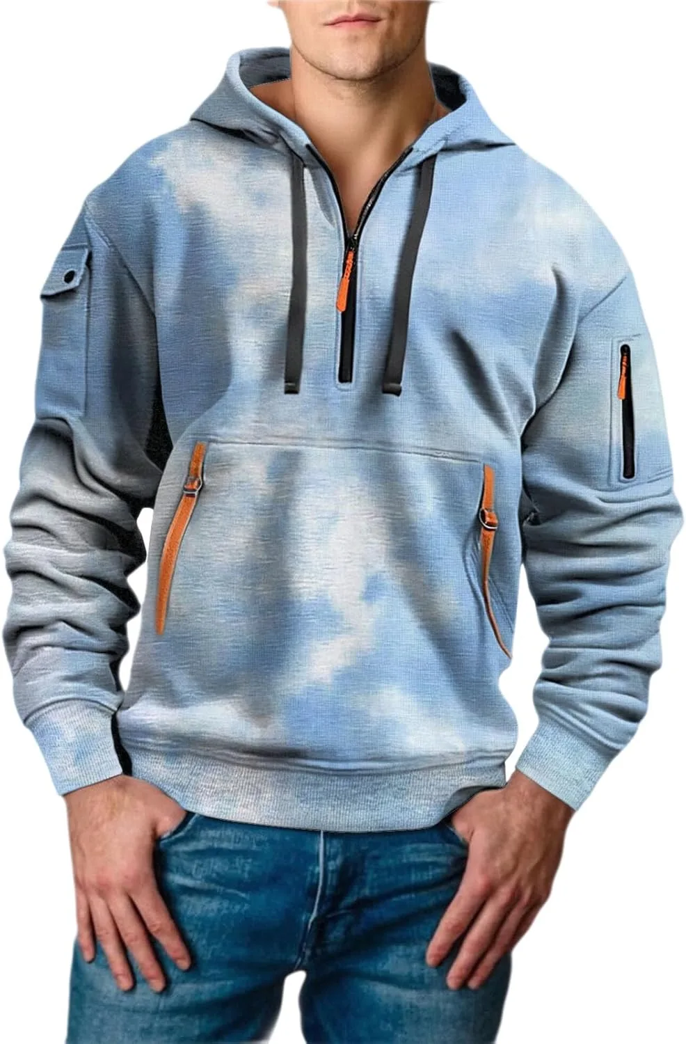 

Мужская модная худи с принтом, зимняя толстовка на четверть молнии