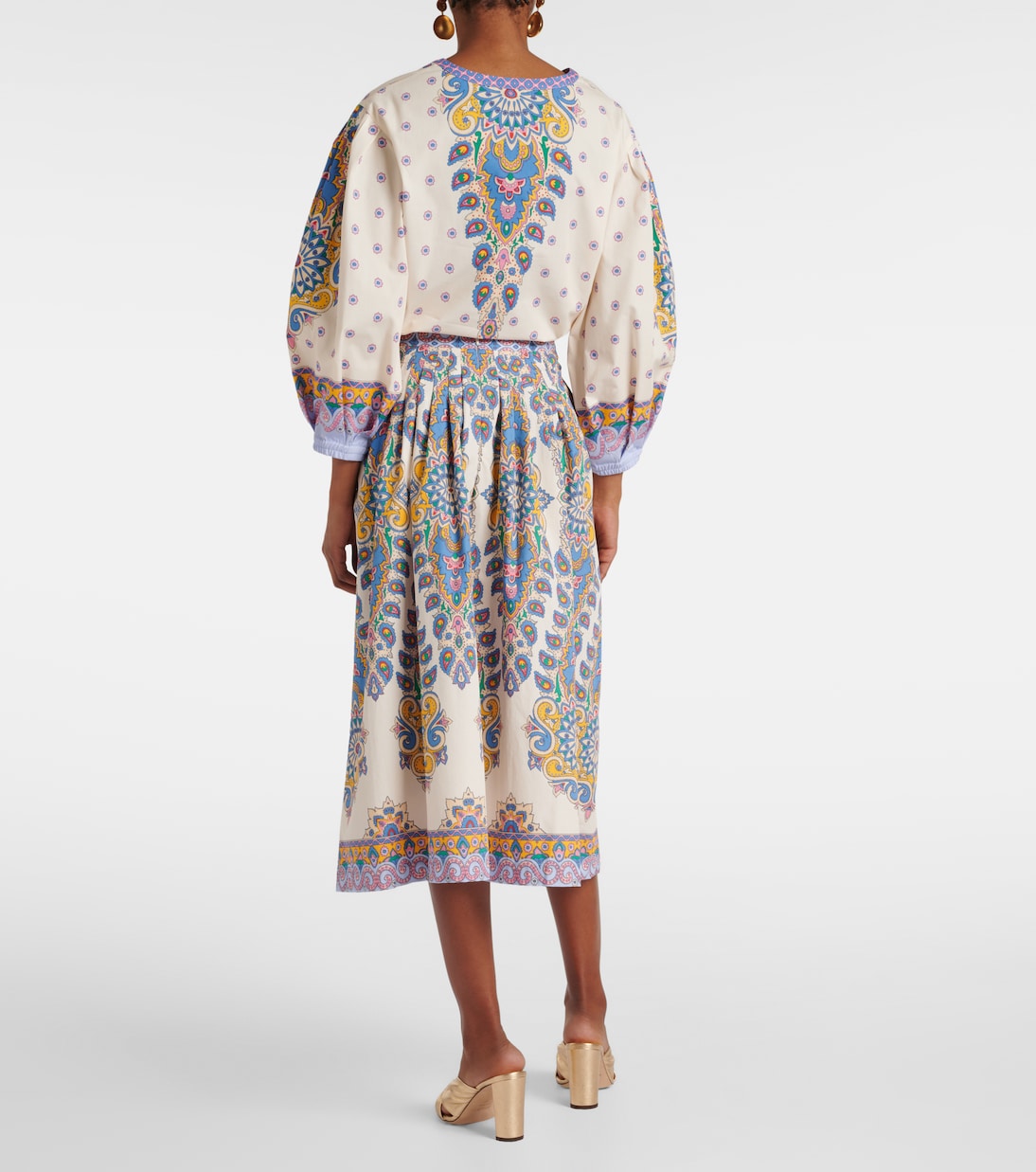 Юбка миди из хлопка с узором пейсли Etro, Print On White Base — фото 3