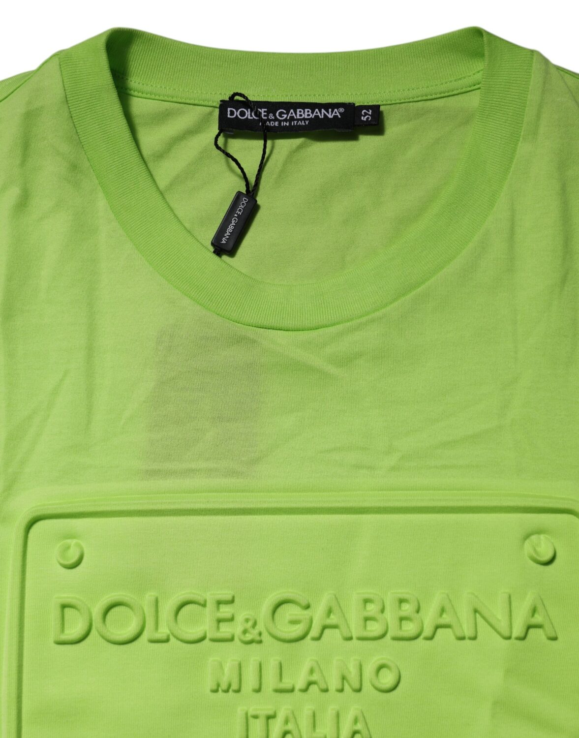 Зеленая хлопковая футболка с круглым вырезом и тисненым логотипом Dolce & Gabbana, зеленый — фото 3