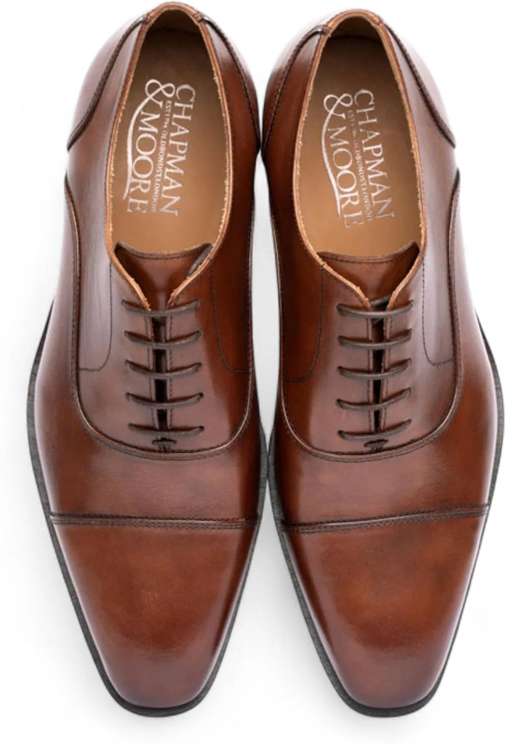 Infinity Leather Мужские коричневые кожаные офисные туфли-оксфорды Chapman & Moore с перфорацией на мыске — фото 4