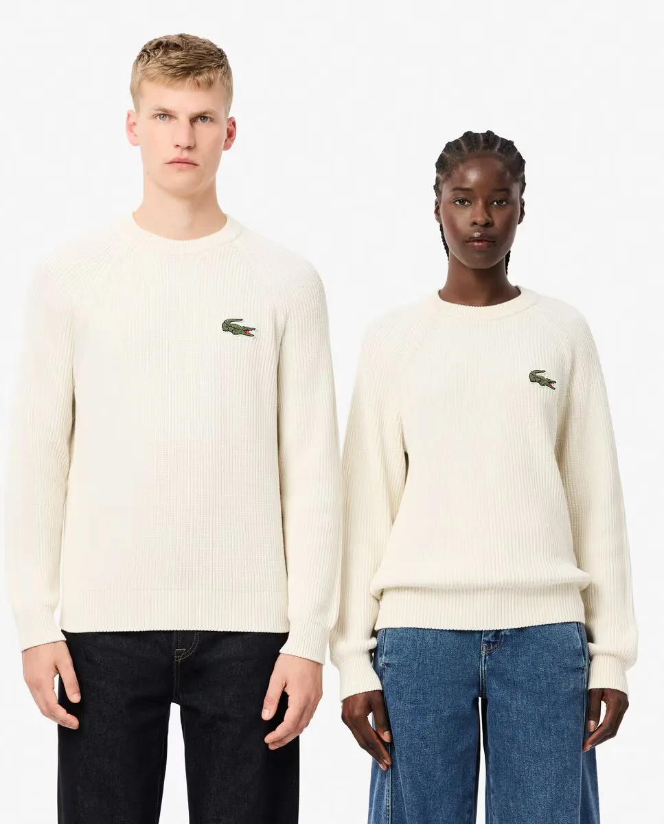 

Хлопковый свитер унисекс с круглым вырезом и жемчужной резинкой Lacoste, белый