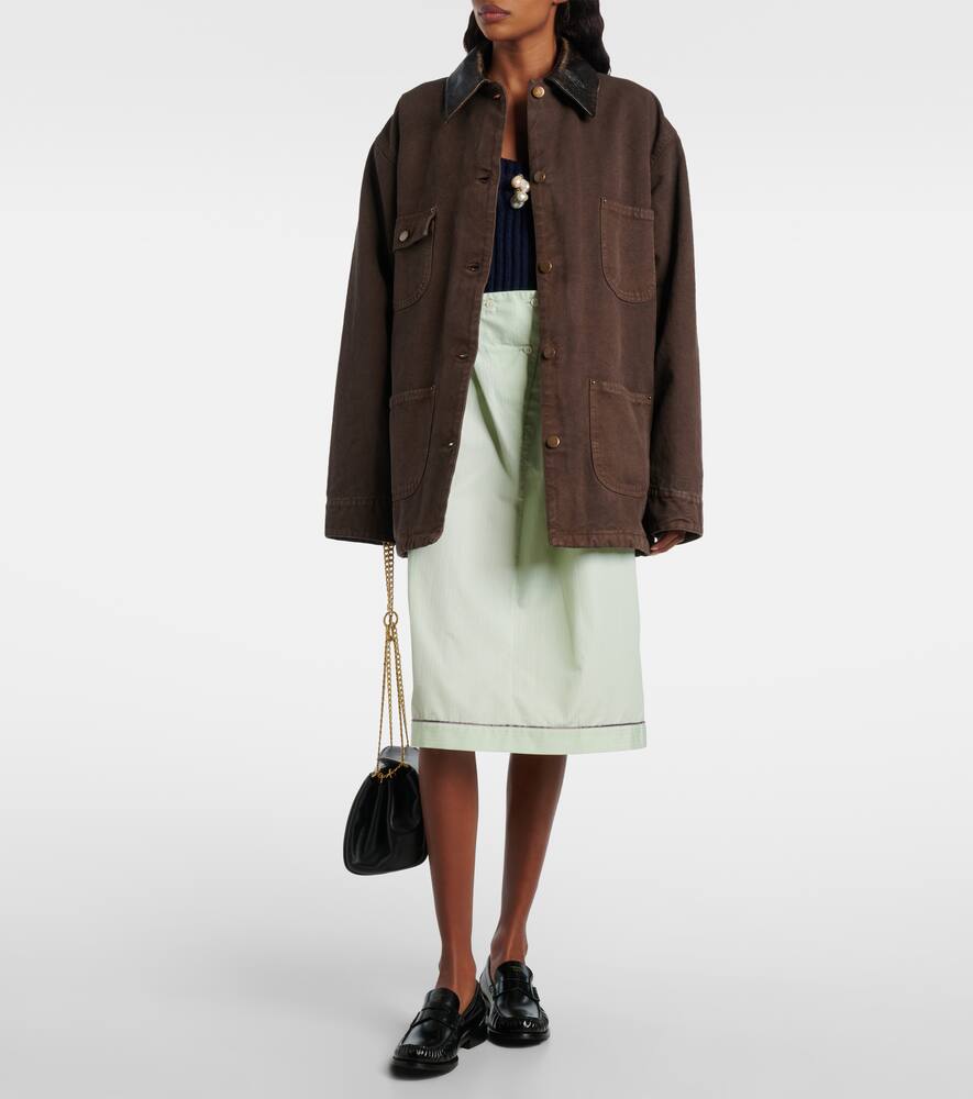 Куртка полевая из хлопкового полотна с кожаными деталями Prada, Brown — фото 2