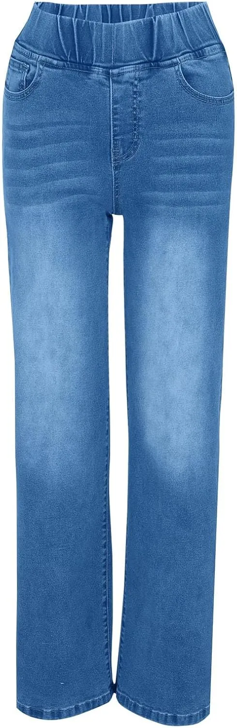 

Женские джинсы с эластичным поясом и широкими штанинами — черные деним, удобная посадка, тянущаяся ткань для повседневных дел LCMTWX