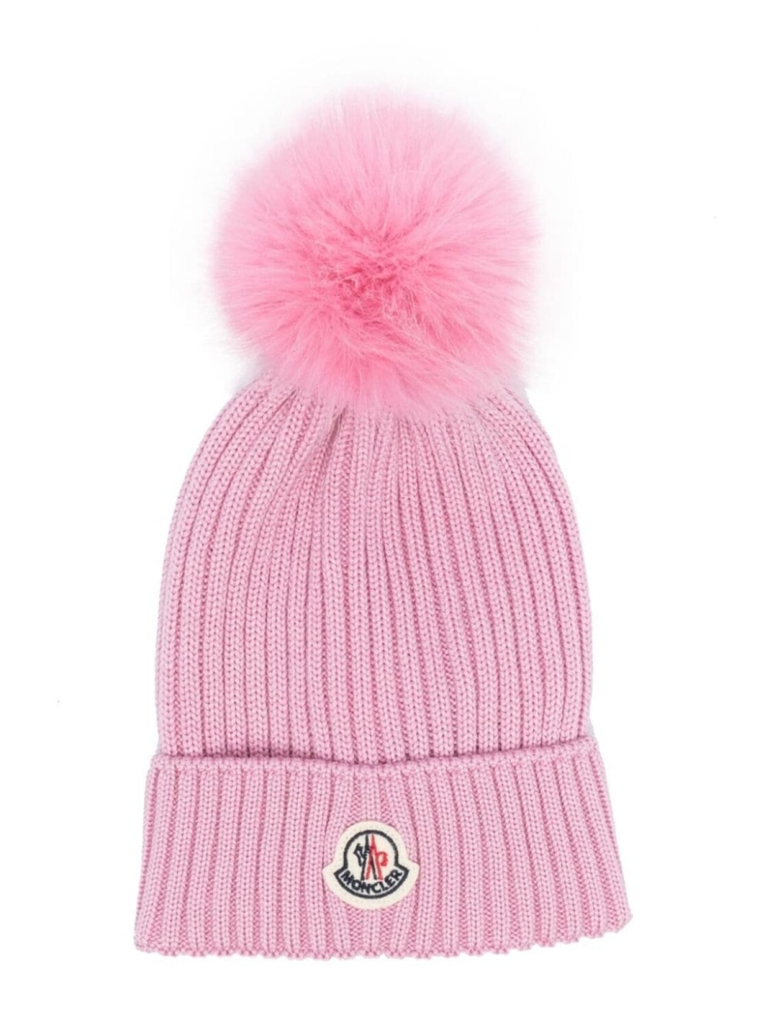 

Moncler Enfant шерстяная шапка бини в рубчик с нашивкой-логотипом, розовый