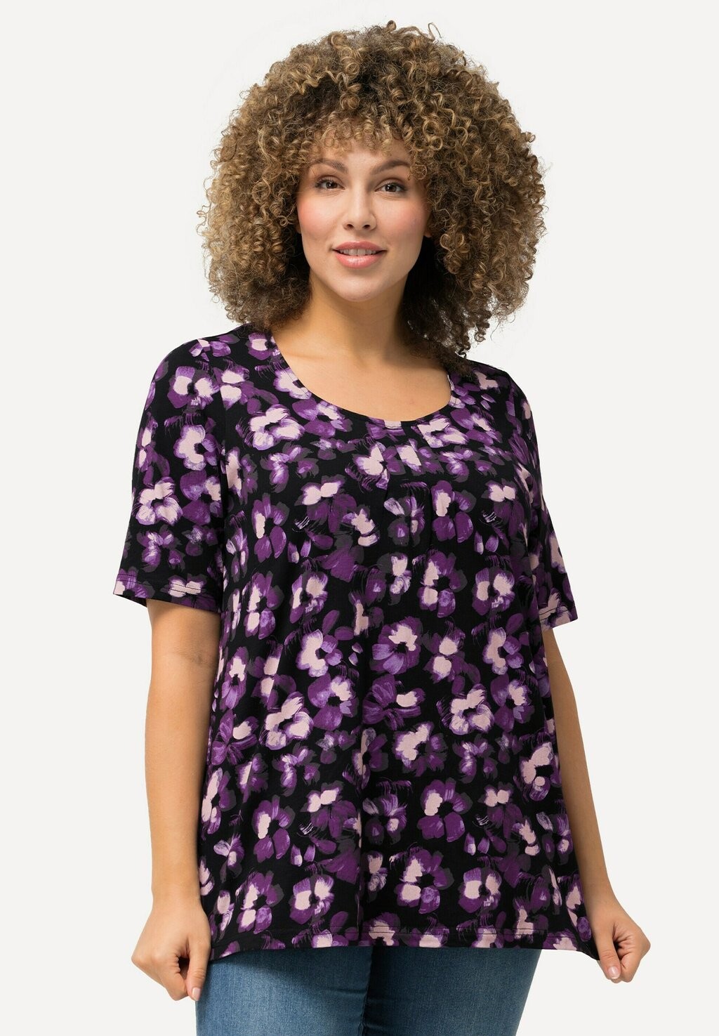 

Блуза ABSTRACT FLORAL SWEETHEART NECKLINE Ulla Popken, фиолетовый