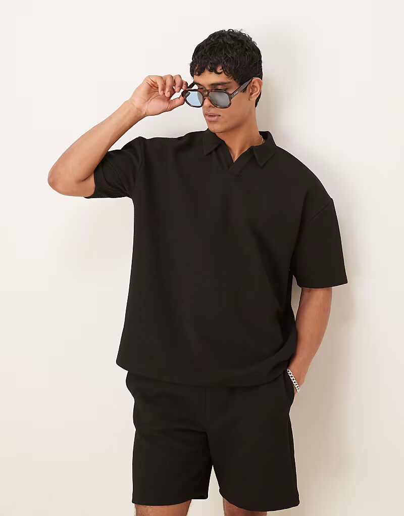 

ASOS DESIGN coord oversize плотное текстурированное поло черного цвета