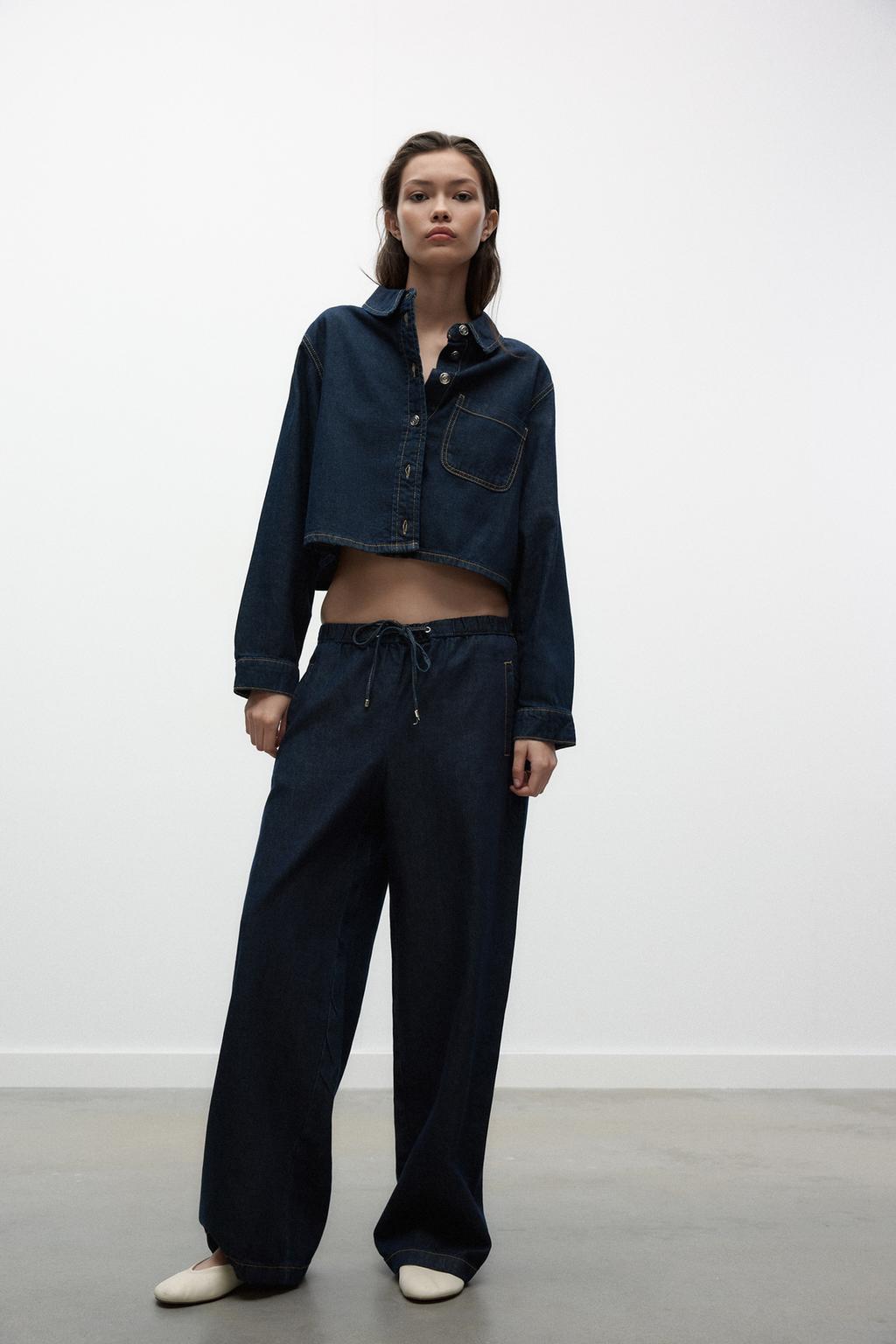

Широкие джинсы для бега трусцой z1975 со средней талией ZARA, синий