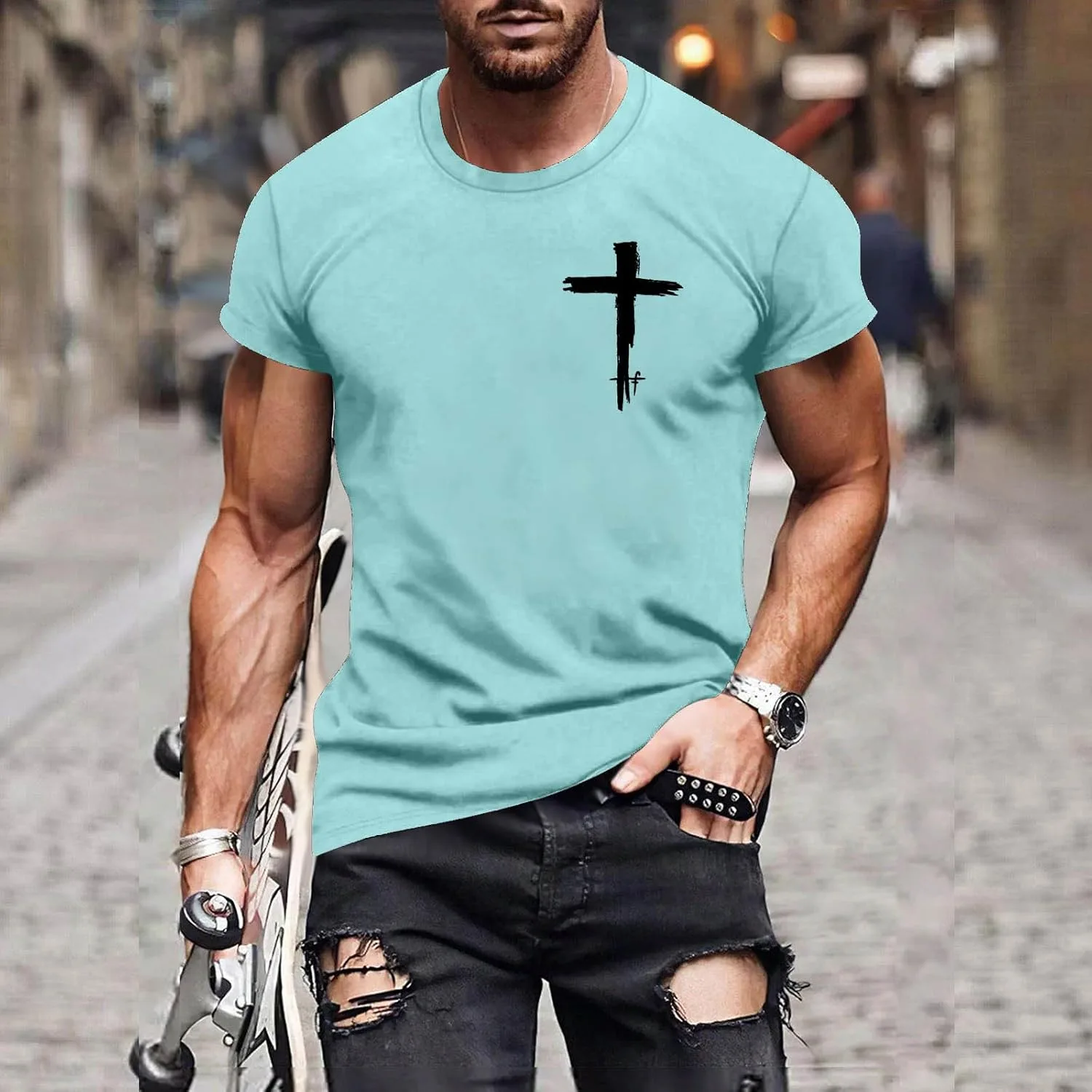 Футболка мужская Jesus Cross Faith Vintage, летняя, с коротким рукавом — фото 2