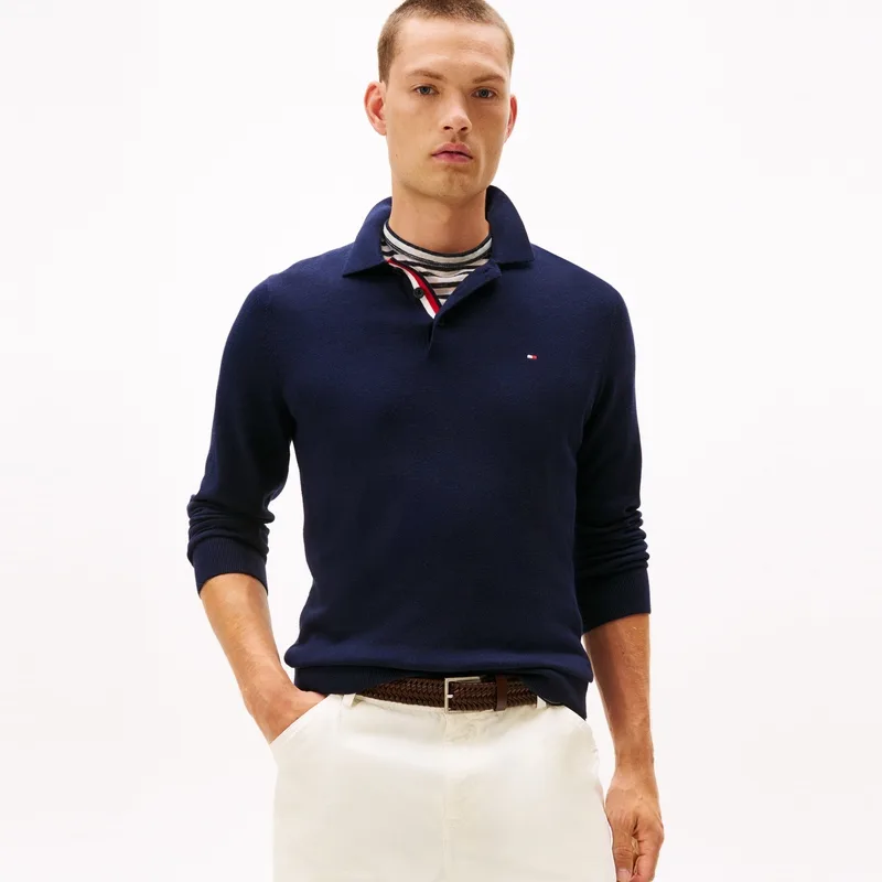 Tommy Hilfiger Knitwear Men's Polo Collar Moderate Others, Navy Blue DW5 — фото 4