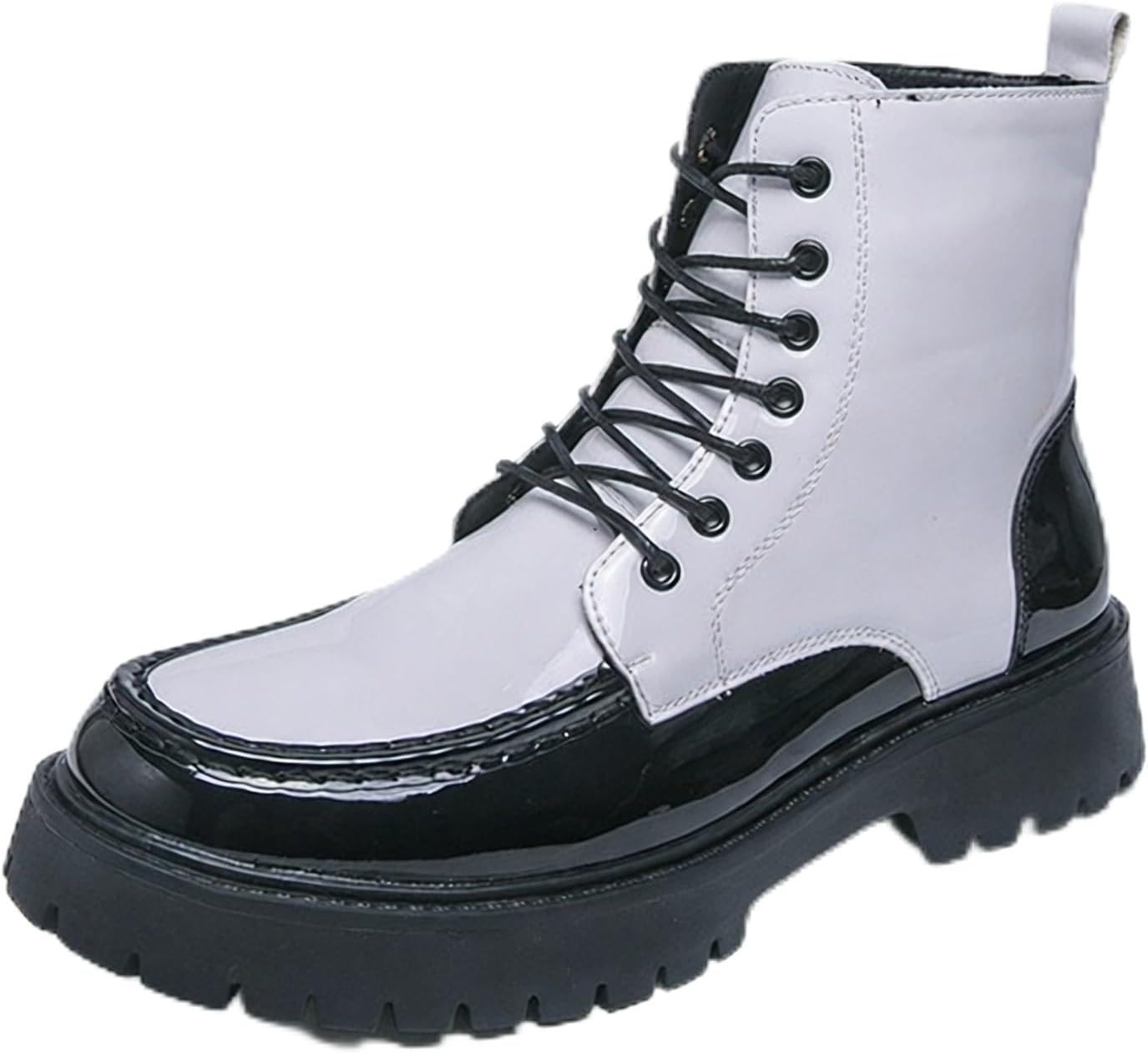 

Мужские ботинки-оксфорды на массивной платформе из лакированной кожи, классический круглый носок, ребристая подошва, нескользящие, на шнуровке, для вечеринок, свадеб и активного отдыха Bedgmdeg, белый