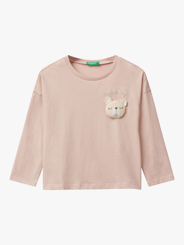 

Детская хлопковая футболка с длинным рукавом и мишкой Benetton, Pink