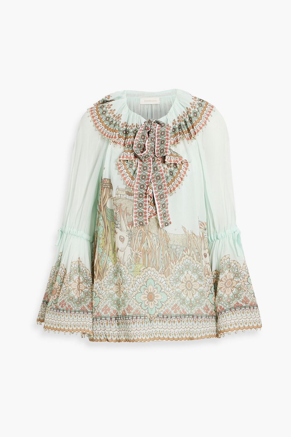 

Шифоновая блузка, украшенная бисером ZIMMERMANN, мятный