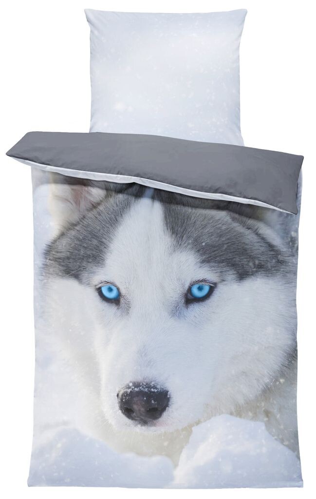 

Постельное белье из 4 предметов 135х200 см Husky Snow Dogs серо-белое двустороннее микрофибра One-Home