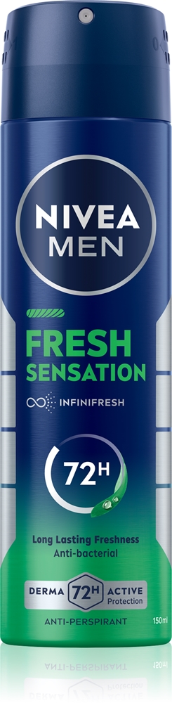 

Спрей-Антиперспирант для мужчин Fresh Sensation, действие которого длится 72 часа. Nivea, vyrams 150 мл
