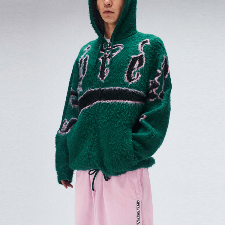 Акцентная замшевая толстовка с капюшоном на молнии Supreme, белый/белый — фото 3