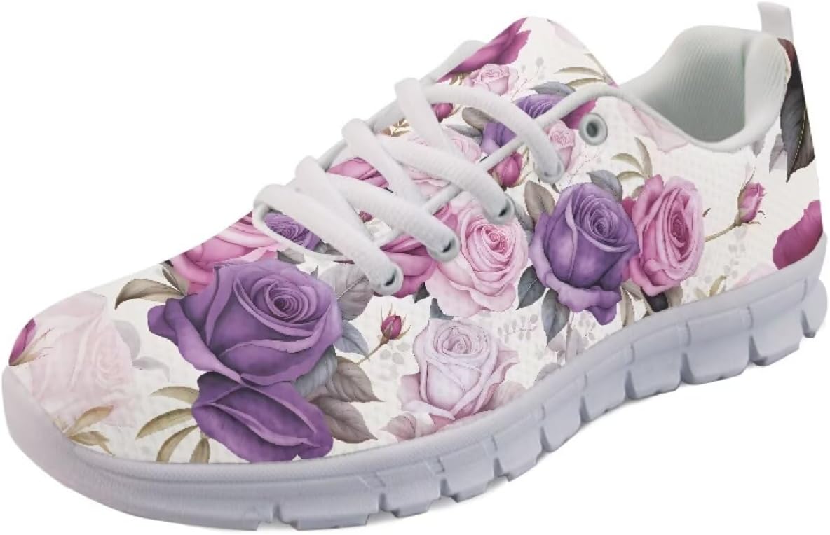 

Женские слипоны кроссовки для ходьбы, тенниса и бега, весенне-летние кроссовки с цветочным принтом, легкие для спортзала, путешествий и работы Getelinseng, пурпурный
