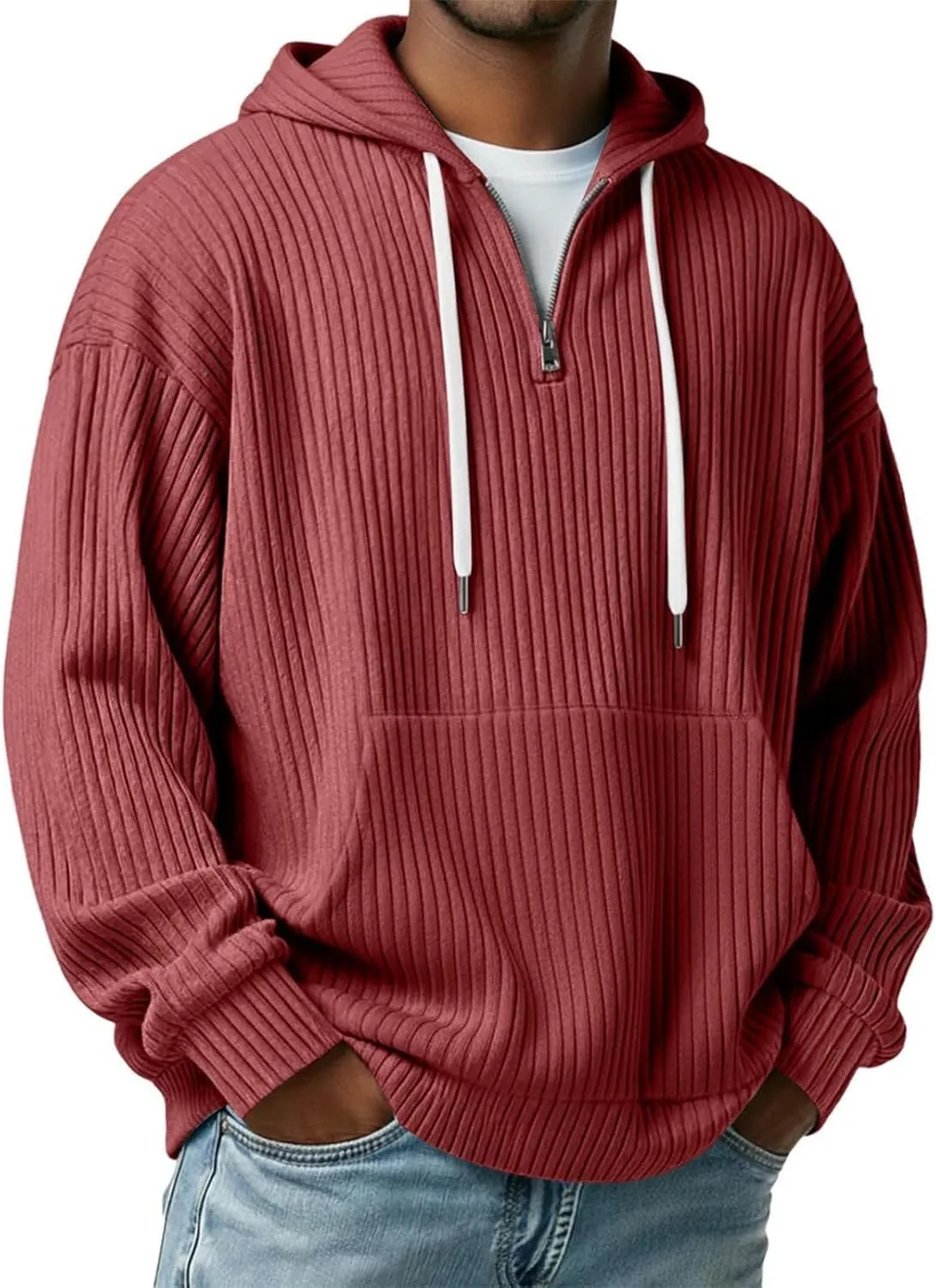 

Толстовка с капюшоном TANGNADE Quarter Zip Pullover Men Waffle Knit Casual Loose