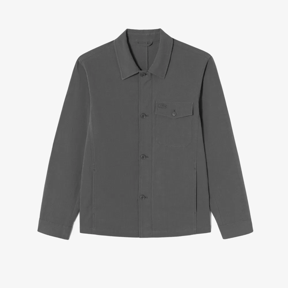 Мужская куртка на кнопках из пряжи меланжевого угольного цвета от Lacoste