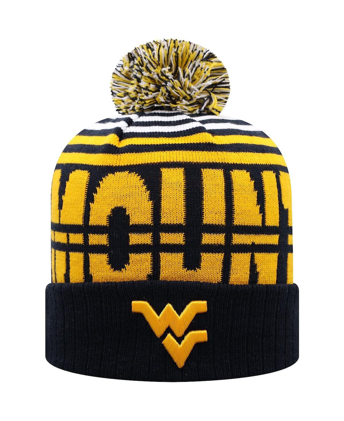 

Мужская темно-синяя и золотая колоссальная вязаная шапка West Virginia Mountaineers с манжетами и помпоном Top of the World