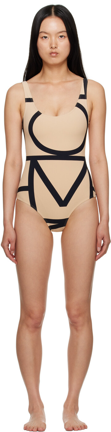 

Сплошной купальник Beige & Black Monogram Monogram принт TOTEME