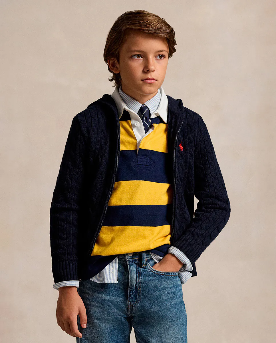 

Хлопковая куртка косой вязки для мальчика Polo Ralph Lauren, темно-синий