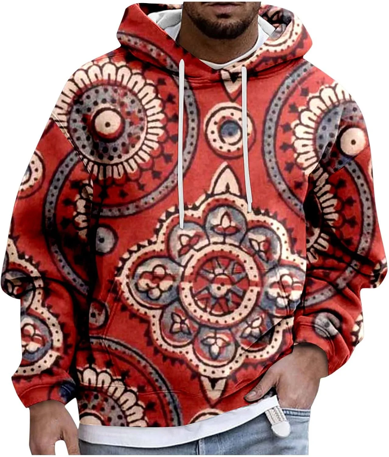 

Мужская толстовка с капюшоном Casual, принт African Dashiki, с карманами