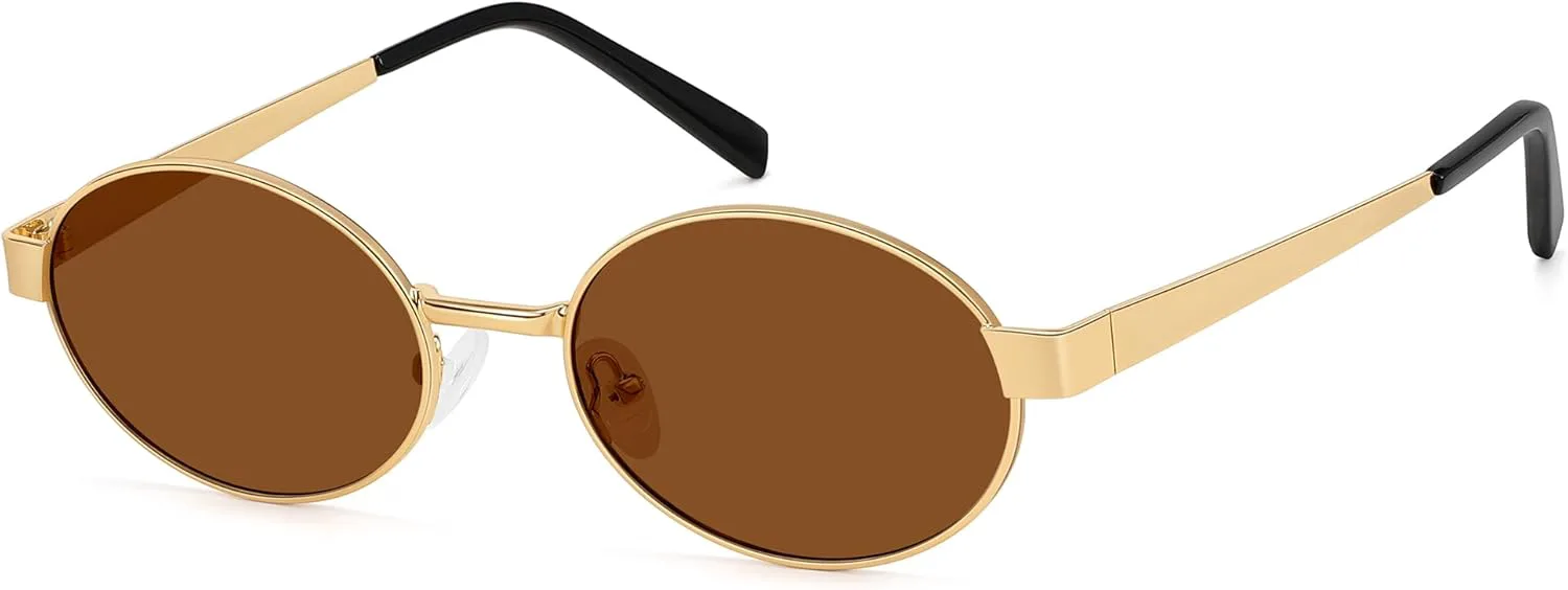 

Ретро-винтажные овальные солнцезащитные очки для женщин и мужчин | Модные очки в металлической оправе с защитой от УФ-излучения Fozono, Shiny Gold Frame/Brown Lens